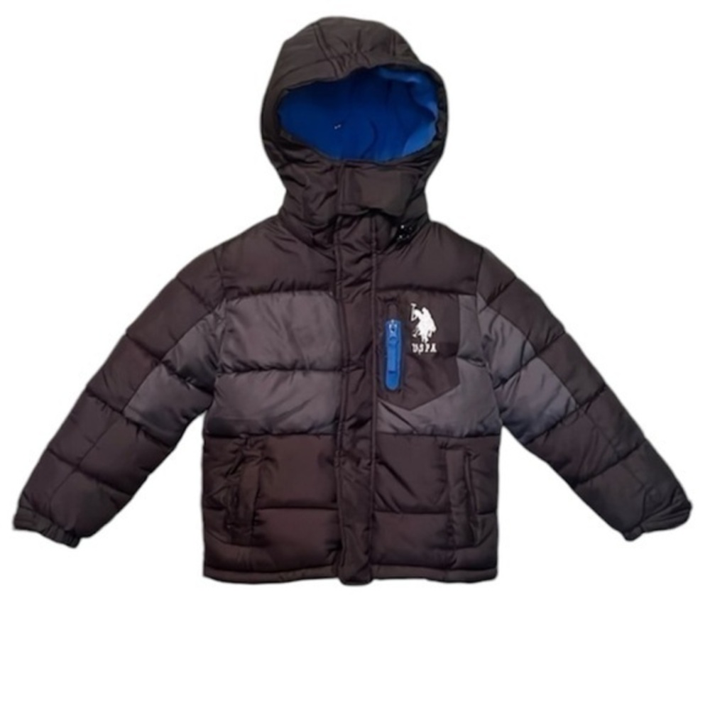 US Polo Assn. puffer coat, black/blue, boys size 4T